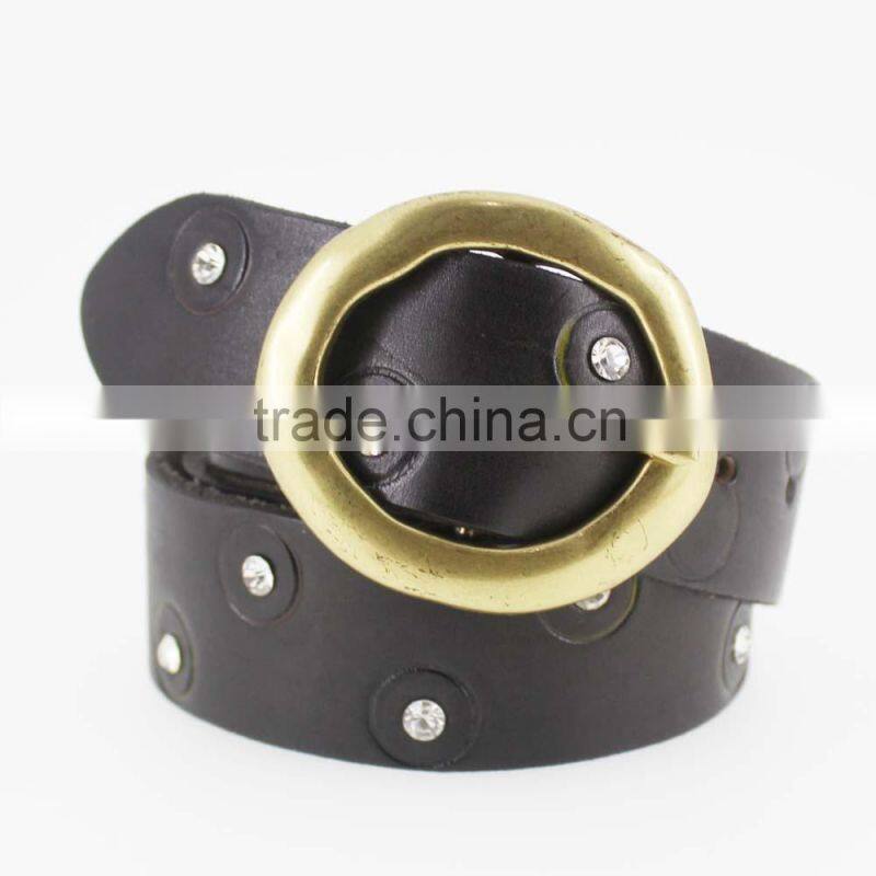 New designer genuine raw leather belt with shiny Rhinestone for jeans