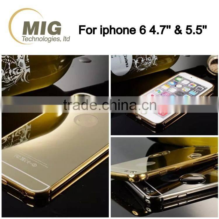 Electroplating Mirror back mobile phone case aluminum metal bumper with PC back cover for iphone 6/6s plus