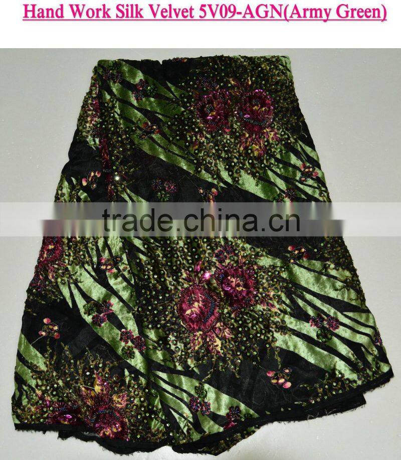 Guangdong supplier high end multicolor African styles velvet lace fabrics with jewellery