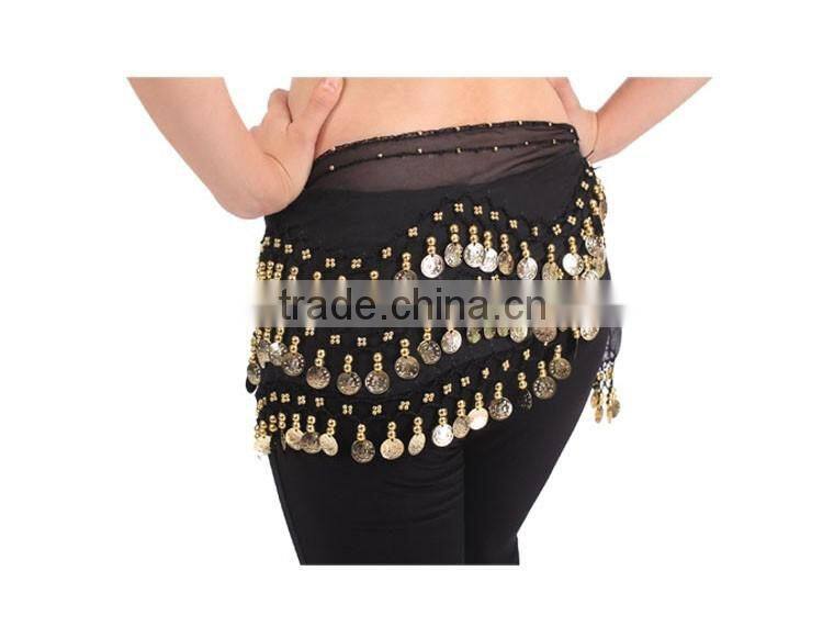 2016 New Belly Dance Skirt Scarf Hip Wrap Belt Chiffon silver golden coins scarves13 colors available