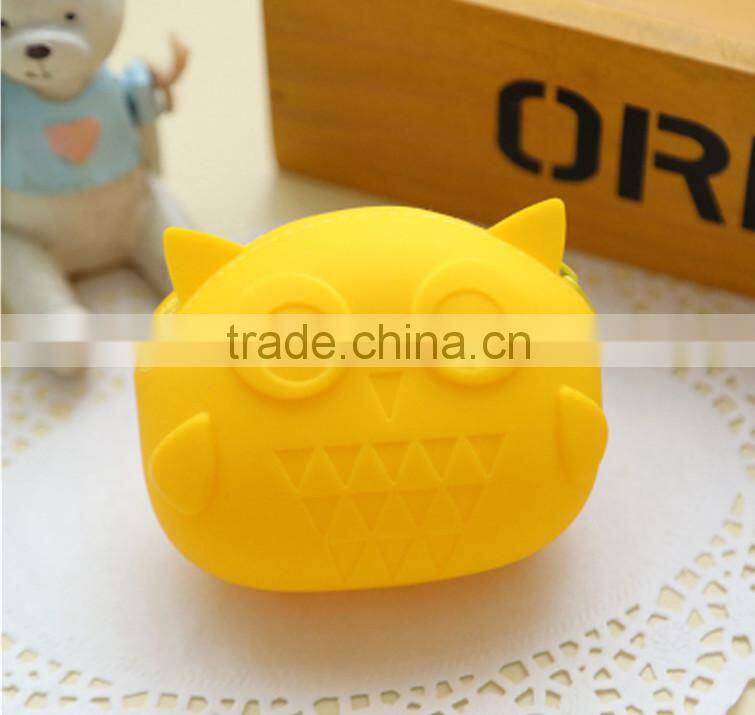 2015 Factory direct owl shape silicone rubber zipper coin money pochi pouch purse