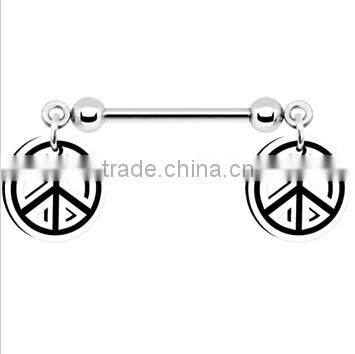 Black White Peace Sign Nipple Ring