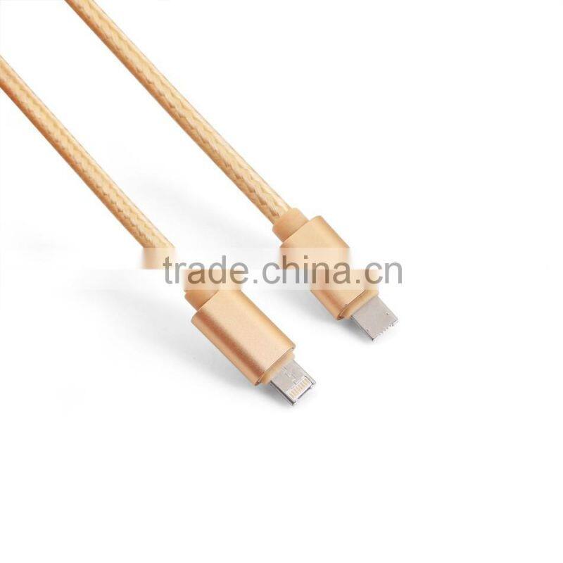 2016 new design data cable one head double function for iPhone and Android, 2 in 1 data cable