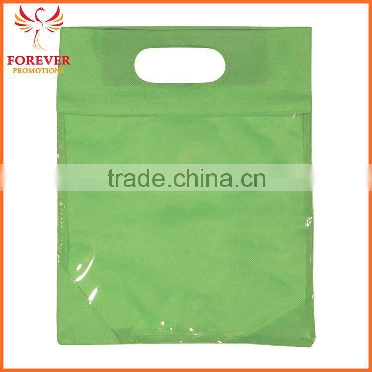 Custom Logo Exhibition Cheap Non-woven Clear View Die Cut Handles Tote Bag For Sale
