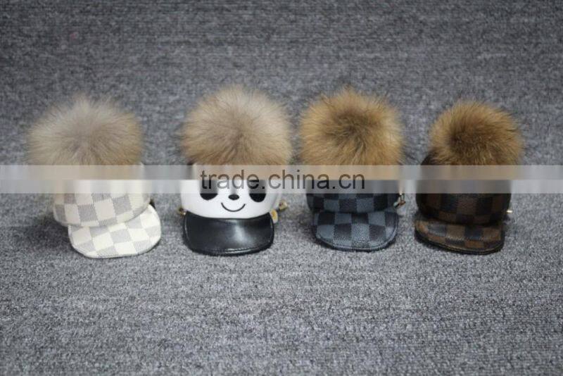 Hot sale cute hat with raccoon fur keychain for smartphone/hand bag/car