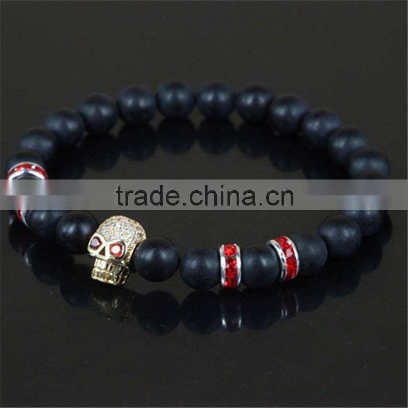 kjl-cst5 New design charm gold/silver skull head men bracelet natural 8mm matte grind stone beads women bracelet as a gift