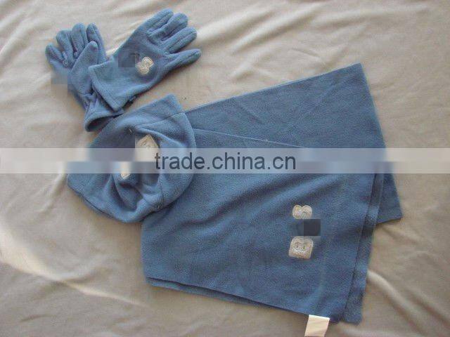TYTP002 Children' fashion polar fleece three piece suit (Knit Scarves,hat & gloves ) with embroidered