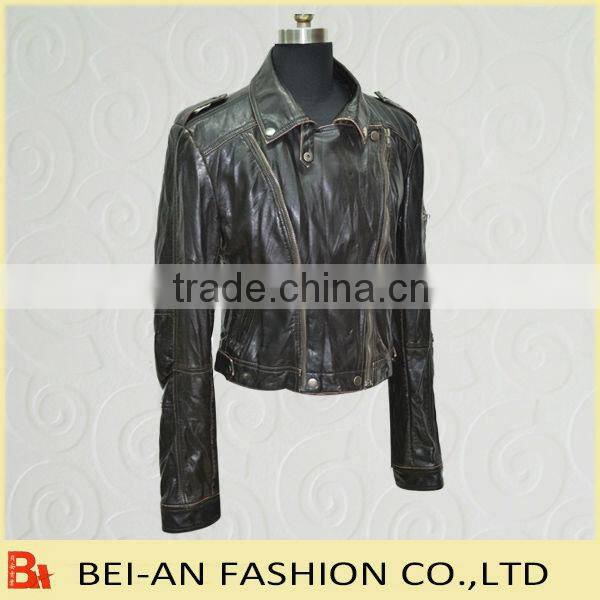 womens pu jacket with garment washed