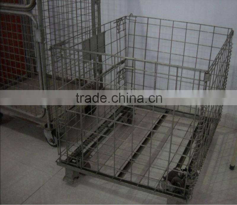 Popular Collapsible Warehouse Cage with 4 Wheels Foldable Metal Wire Container