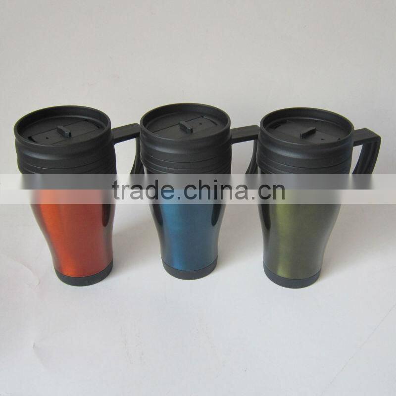 16OZ Double Wall Thermos Plastic Travel Mug with Stainless Steel Outer
