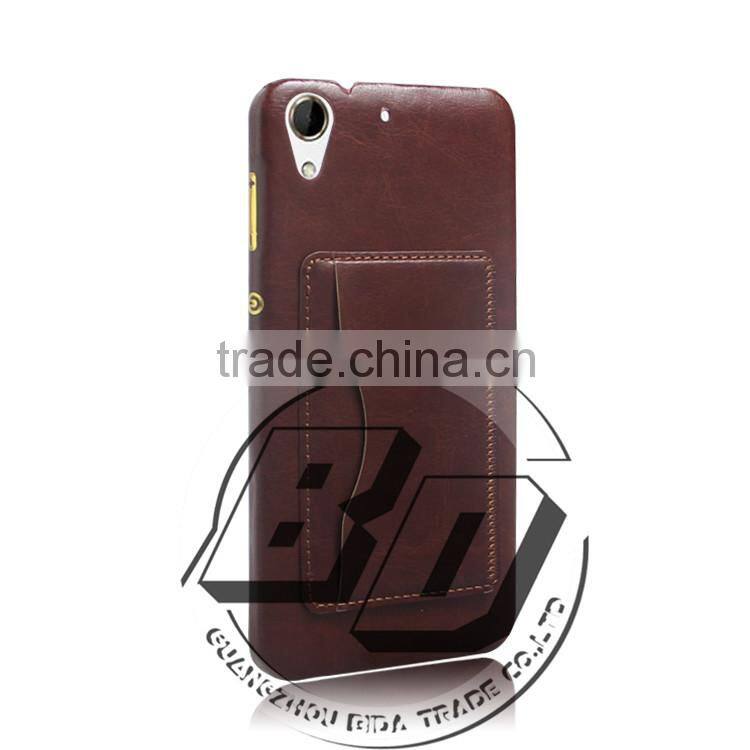 Fashionable Popular Pu leather Kickstand card pocket on back cover For HTC Desire 728 lowest price