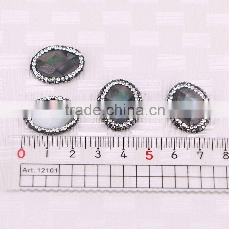 Natural Rainbow Shell Connector Spacer Beads Crystal Paved Oval Shape Gem Jewelry Shell Beads