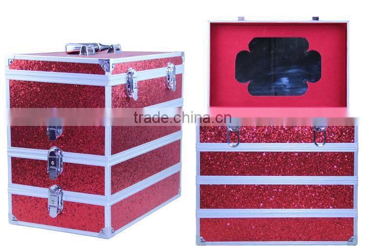 Personalized Red Sequin Aluminum Makeup Vanity Box With Lock