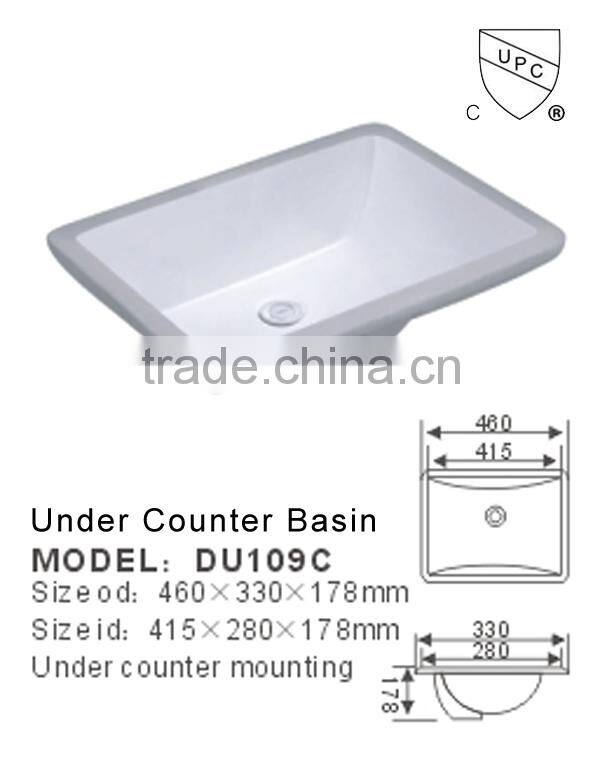 High quality white ceramic rectangle undercounter bathroom sinks DU109E