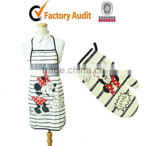 100%cotton cartoon fabric printed cheap fancy kitchen aprons