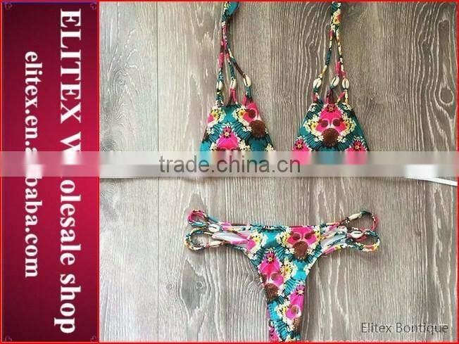 2017 Newest cut out green floral sexy print swimwear swimsuit CK345