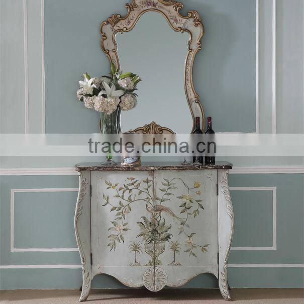 Vintage Style Living Room Coffee Table With Hand Painted, Leisure Wooden Curio Side Table