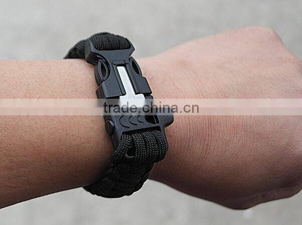 Outdoor Camping Steel Shackle Rope Buckle Whistle Gear Flint Fire Starter Scraper Survival Bracelet