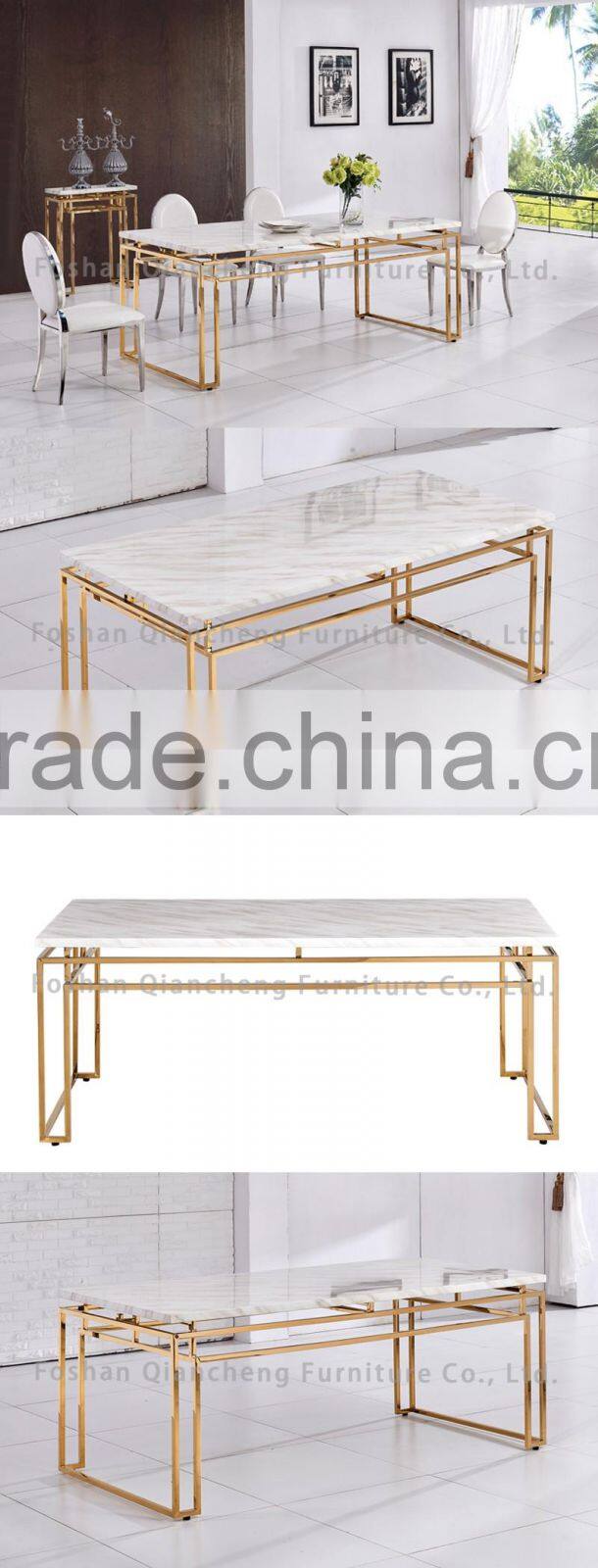 New design 2017 marble dining table stainless steel base dining