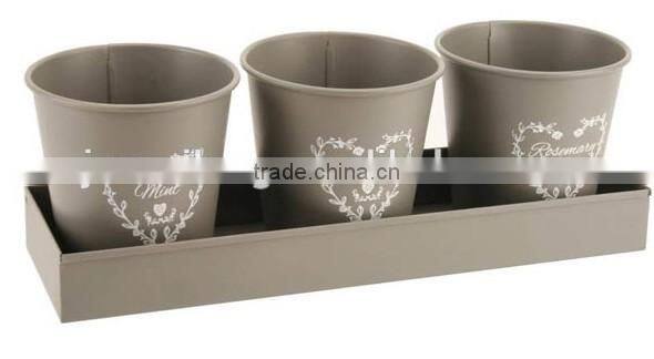 Set of 3 Planters Plant Pot Holders Small Bucket for Flower Pots With Tray