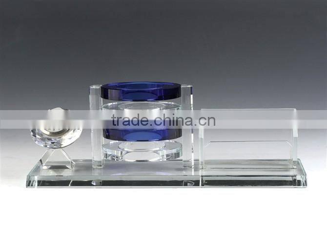 JingYaGe China New Product Blue Crystal Card Holder Crystal Pen Holder for Business Gift