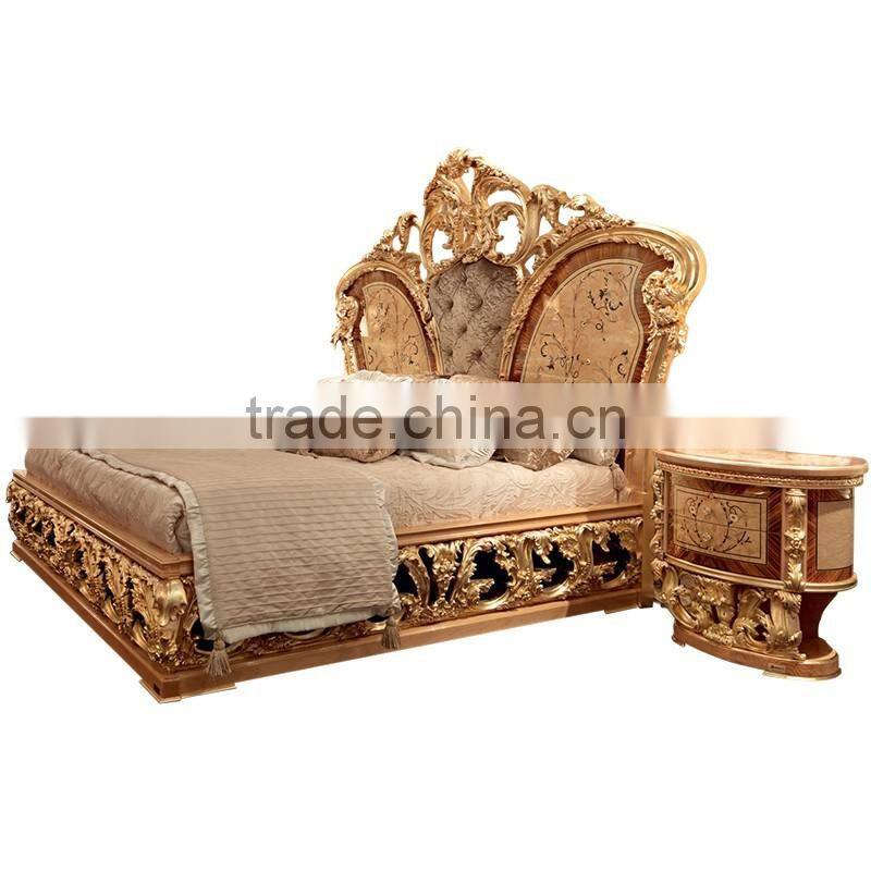 Momoda luxury fancy gold Baroque Italy antique office furniture study room desk and chair solid wood home office furniture set