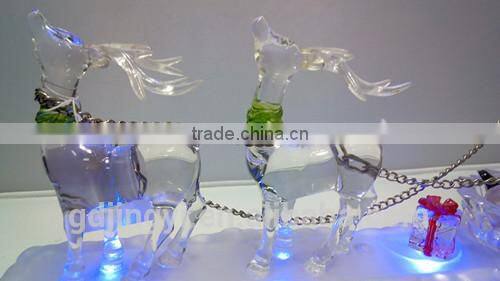 12.5inch Acrylic led double deer and snowman standing ice pedestal for table decoration