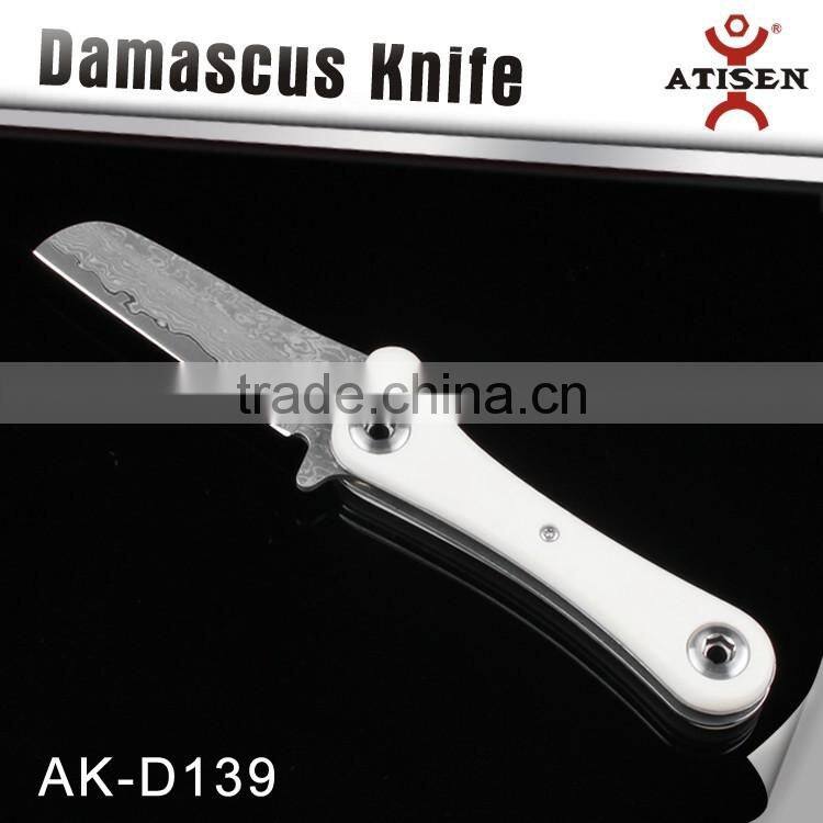 Damascus Folding knife Antler Handle knife for Outdoor Survival
