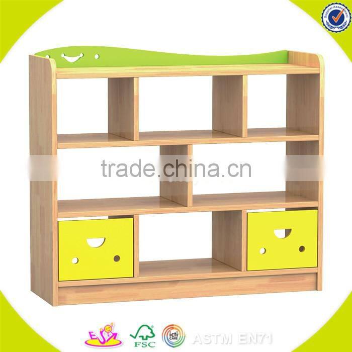 Wholesale customized wooden kids shelf , elegant and simple style wooden storage shelf toy for kids W08C212