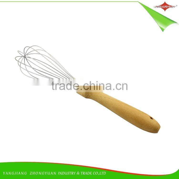 ZY-C1035 8 inch stainless steel head egg whisk rubber wood handle egg beater