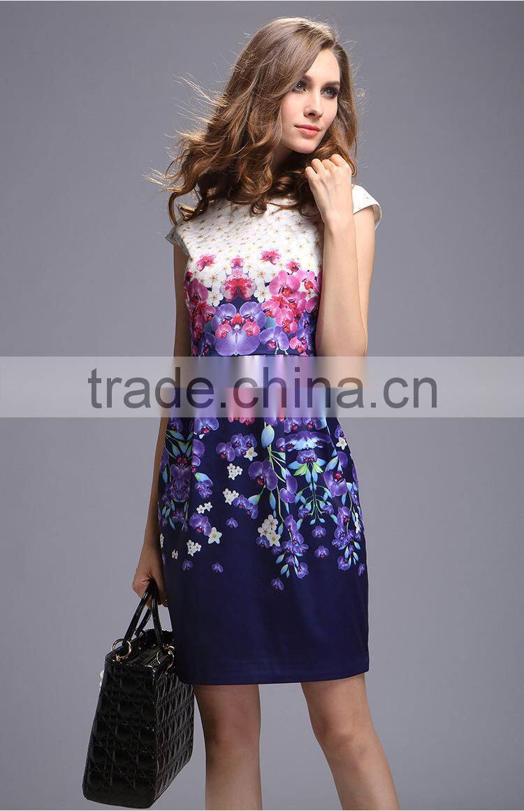 Latest design fashion short sleeve sublimation print dress for women