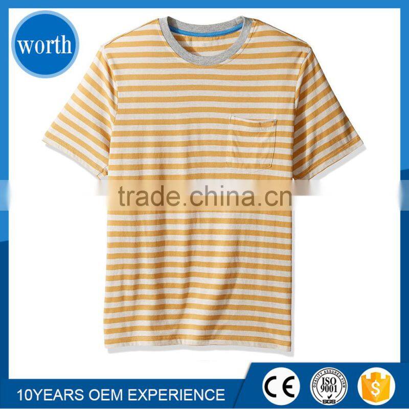 Stripped T Shirt Style Men's Short Sleeve Crew Neck Surf Striped Pocket Tee
