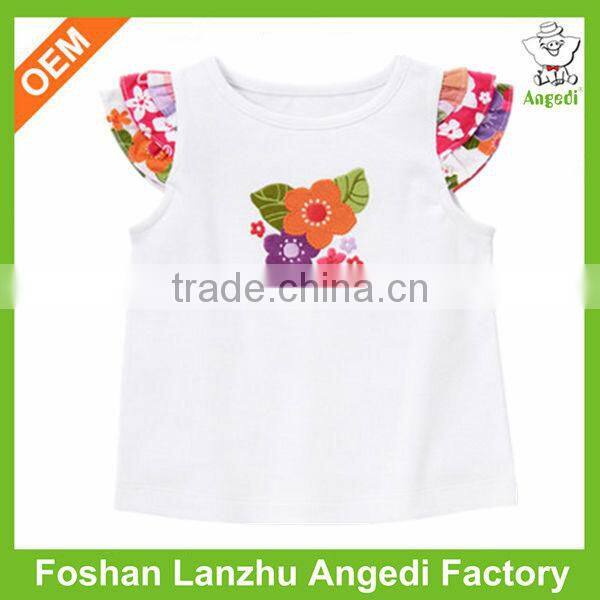 OEM eco-friendly soft kids organic cotton t shirt with ruffle/cap sleeve and water base printing