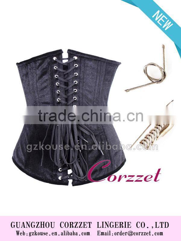 Flannelette Plain Black Corset Overbust Zipper Steel