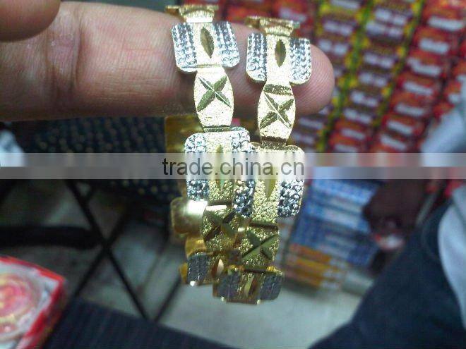 PAIR two tone GOLD plated BRACELET BANGLES KADA #D20