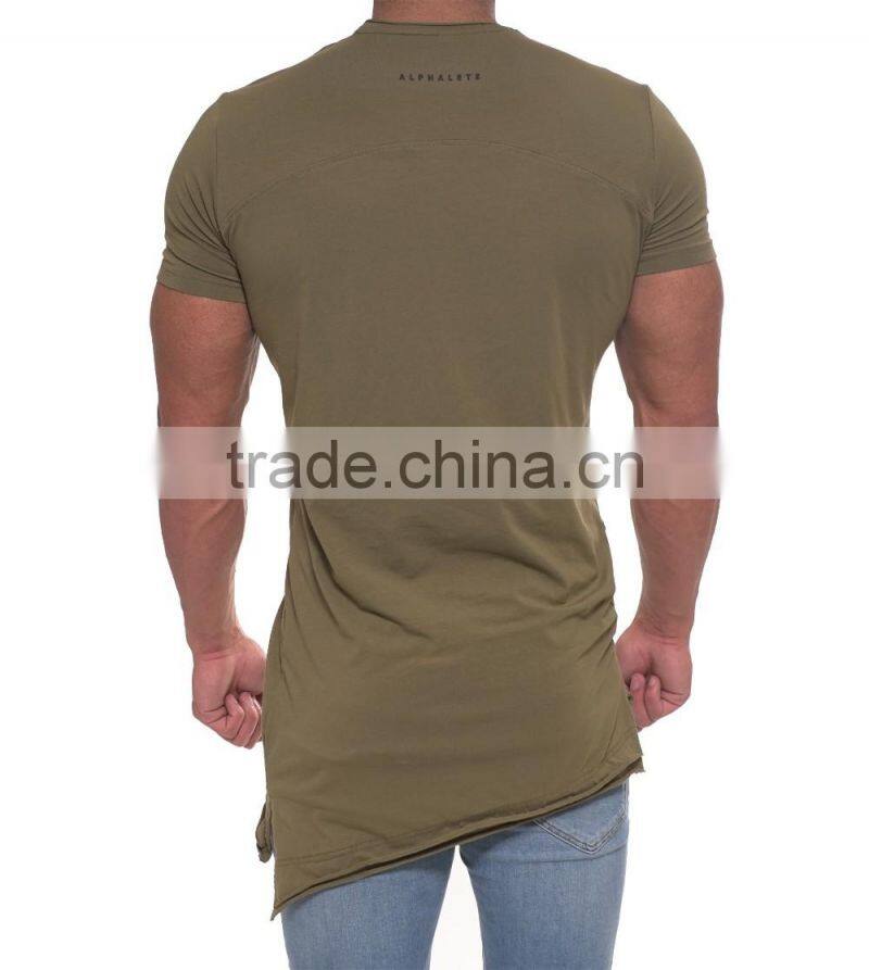 Asymmetrical Shirt 94% Cotton 6% Elastane Gym Fitted Short Sleeve Longline T Shirt Lifestyle Shirts Hot Sale Fashion Streetwear