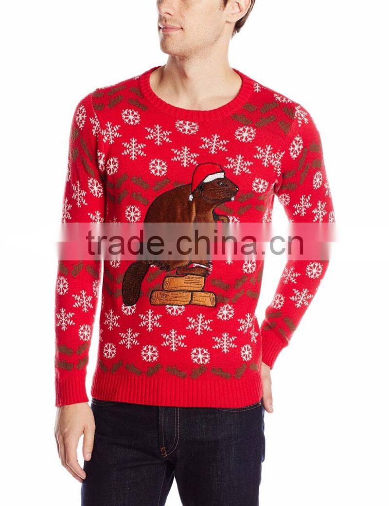 Men Red Sweater Brown Mouse Pattern Funny Christmas Sweater