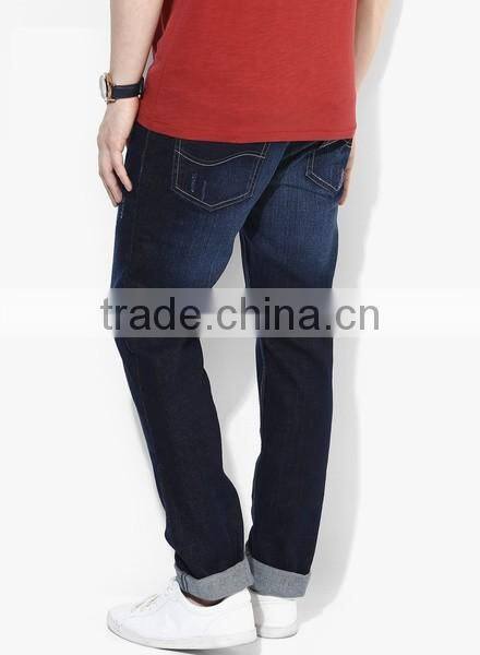 Man Latest Denim Washed Navy Jeans Mid Rise Regular Fit Denim Jeans