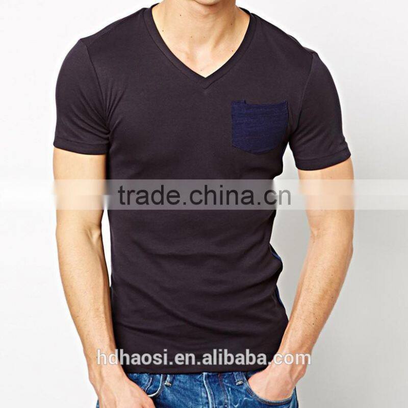New Fashion 100% cotton slim fit sport Tee shirt,Tight Breathable short sleeve shirt for men , Custom V Neck T-shirt design