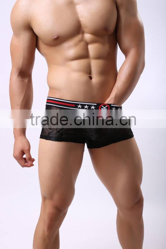 1 PCS Cool and refreshing underwear men sexy male boxers gauze Sheer lace shorts brand Mesh penis sheath see through men boxer