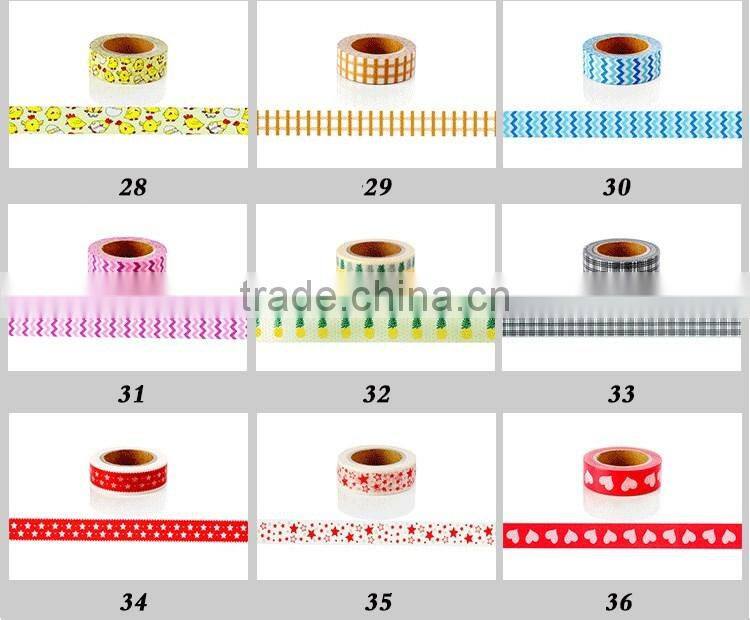 Different patterns washi tape customized colors adhesive paper tape 1.5cm*10m