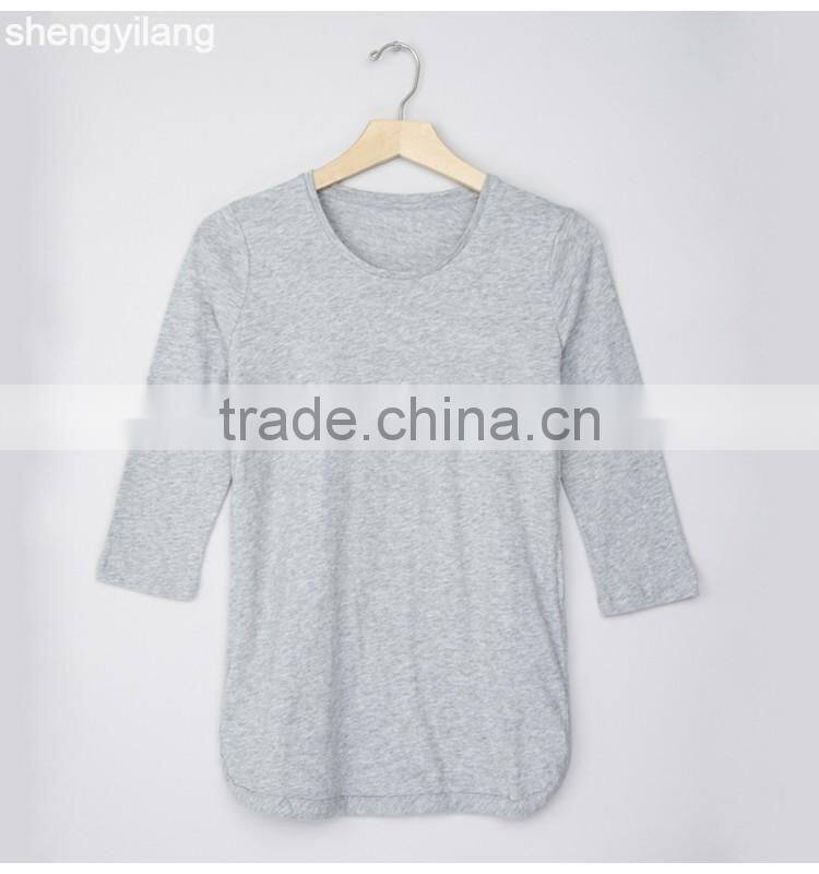 Spring new arrival wild solid color seven sleeve t-shirt custom high quality bamboo clothing in guangzhou