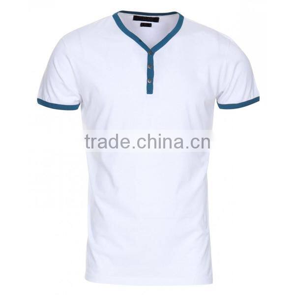 Short Sleeve V Neck T Shirt With Button/Button T Shirt
