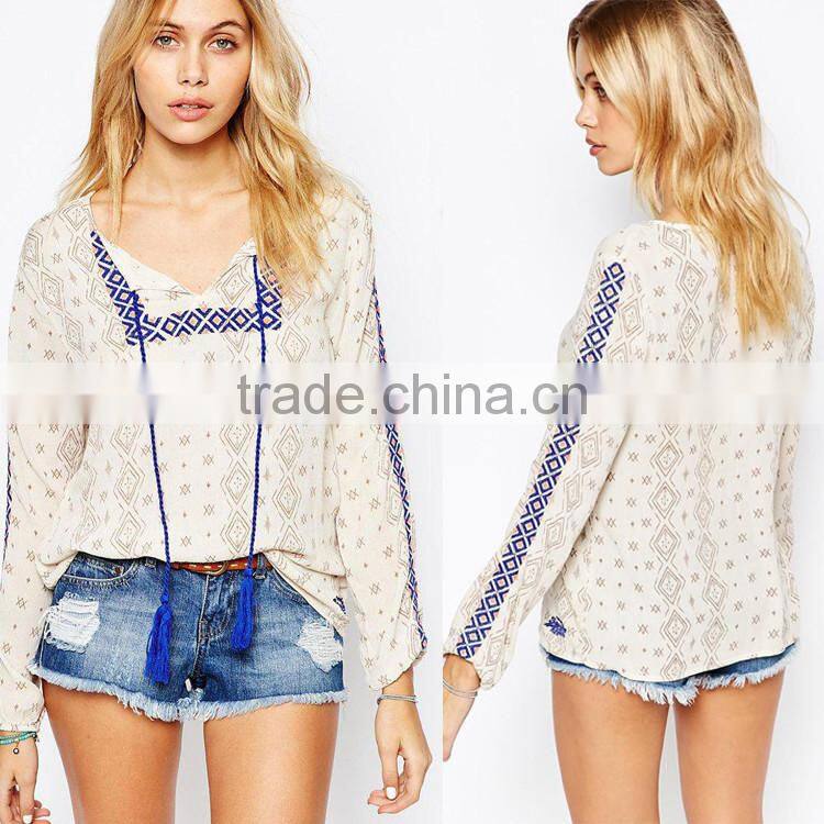 Latest ladies chiffon women tops casual fashion blouse for women 2016