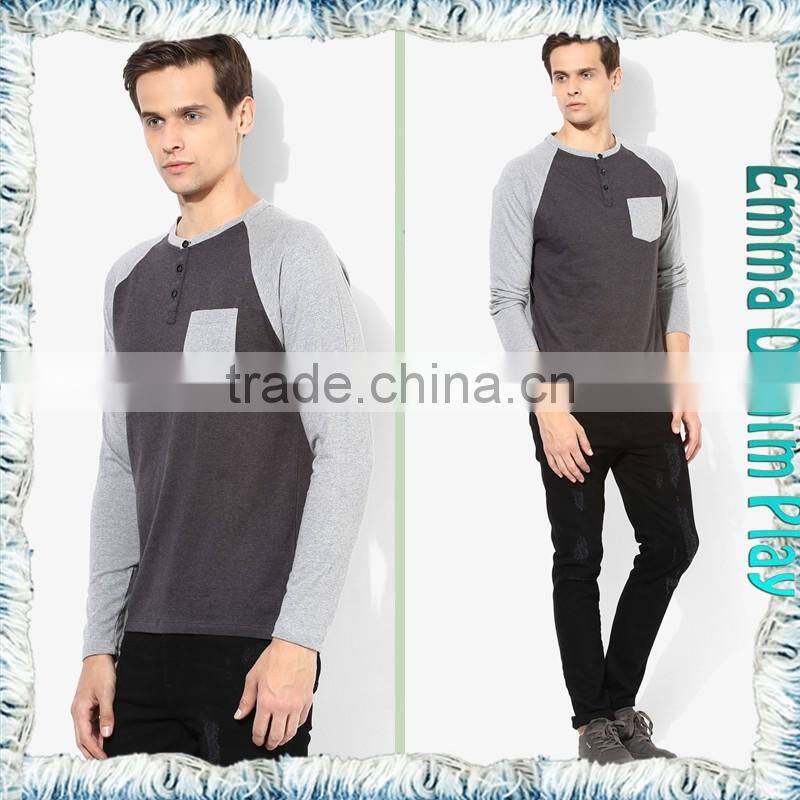 High Quality Custom Design Mens Long Sleeves Contrast Color O-Neck T Shirts