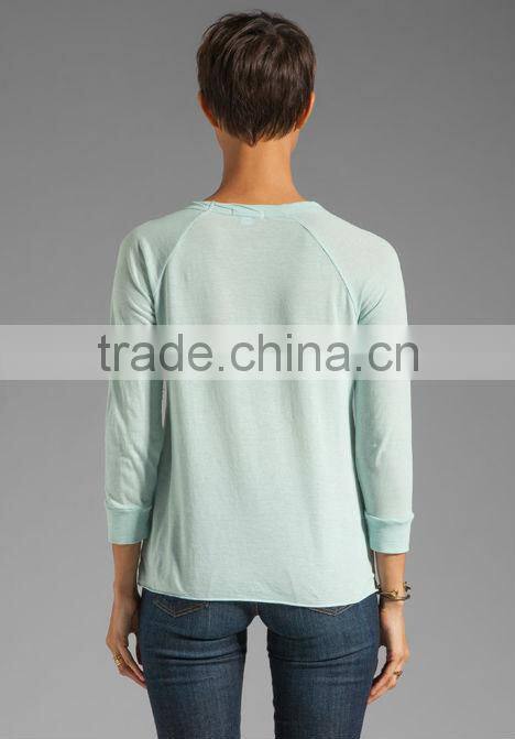 100% cotton cuffed sleeves soft baseball custom t-shirt for ladies