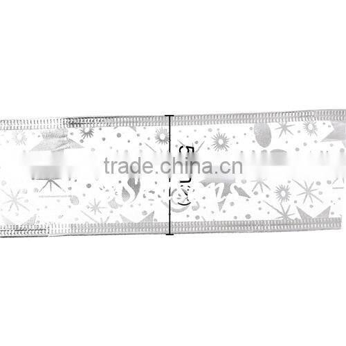 White Star Musical Notes Pattern Organza Satin Ribbon For Christmas Decoration 5.0cm