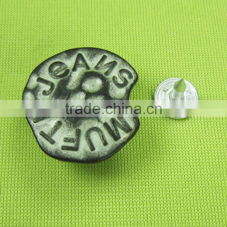 Lead-free custom latest fashion 20mm silver matte hot-sale garment quality insert zinc alloy jeans buttons