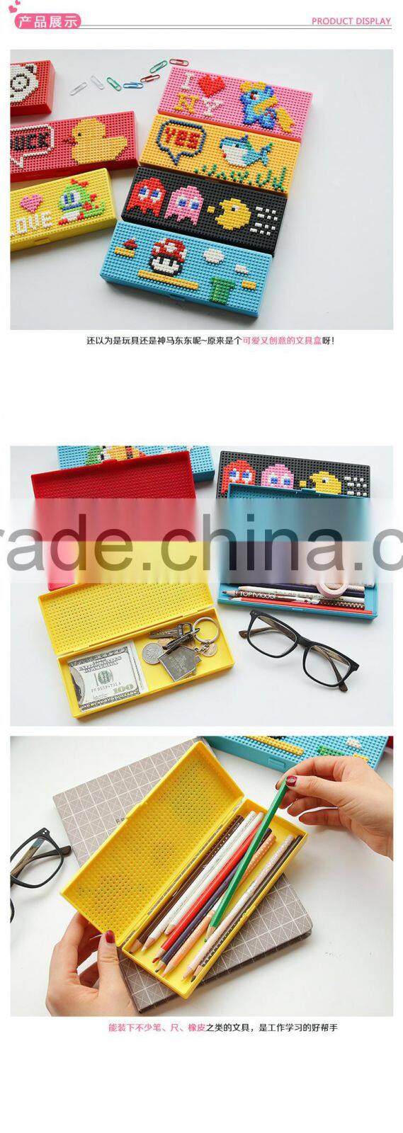 Novel Creative Simple logo custom DIY block school student plastic pencil box case