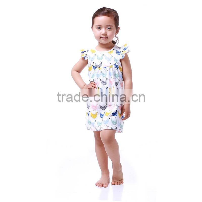 Classical pastoral chick pattern children clothes flutter cap Sleeve baby girl summer dress M6050509